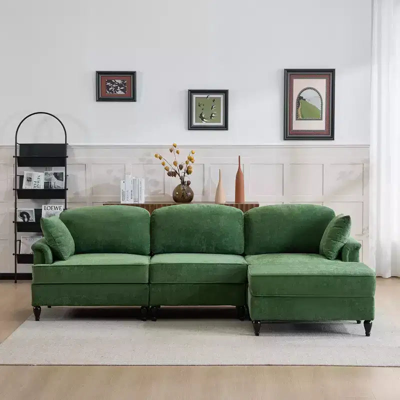 Canapé sectionnel GDFStudio Hiroto moderne 4 pièces en bois et tissu chenille avec jupe plissée amovible à volants et accoudoirs évasés