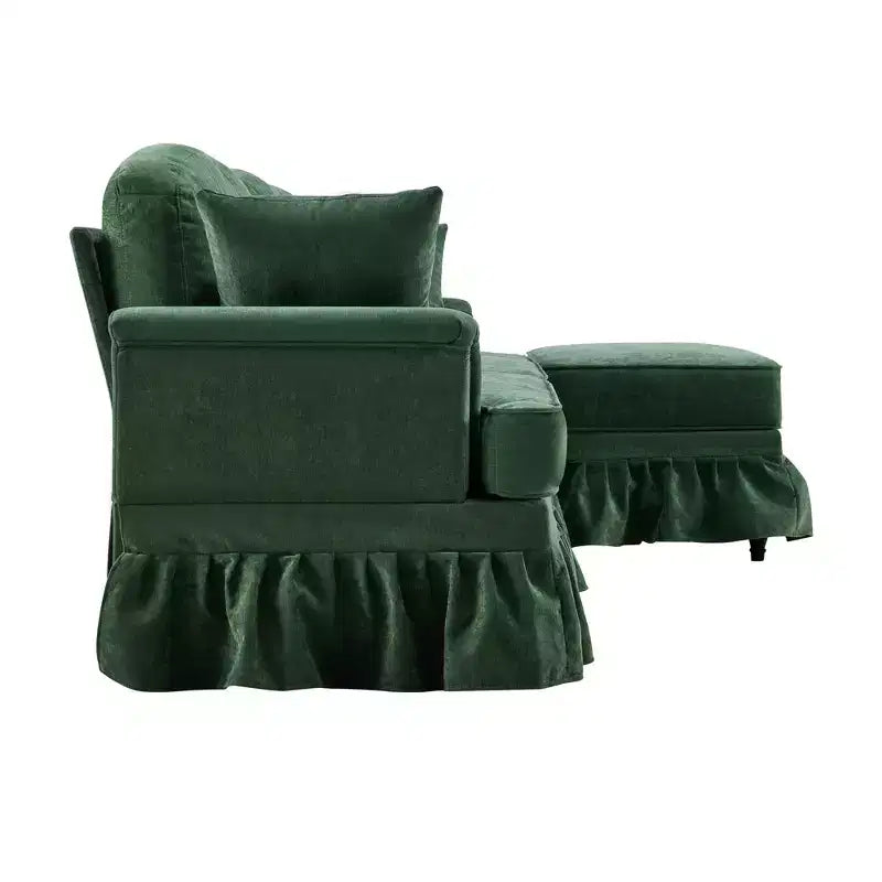 Canapé sectionnel GDFStudio Hiroto moderne 4 pièces en bois et tissu chenille avec jupe plissée amovible à volants et accoudoirs évasés