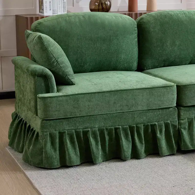 Canapé sectionnel GDFStudio Hiroto moderne 4 pièces en bois et tissu chenille avec jupe plissée amovible à volants et accoudoirs évasés