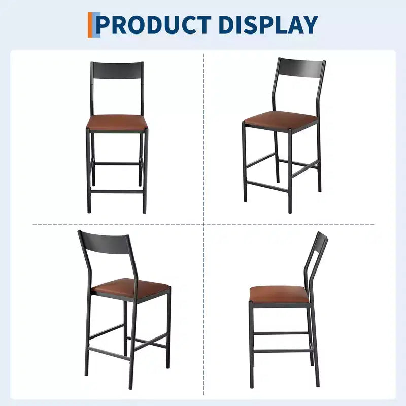 Tabourets de bar modernes en cuir PU, hauteur comptoir de 61 cm, dossier incurvé et repose-pieds, rembourrés, capacité de 136 kg pour la maison ou le bureau