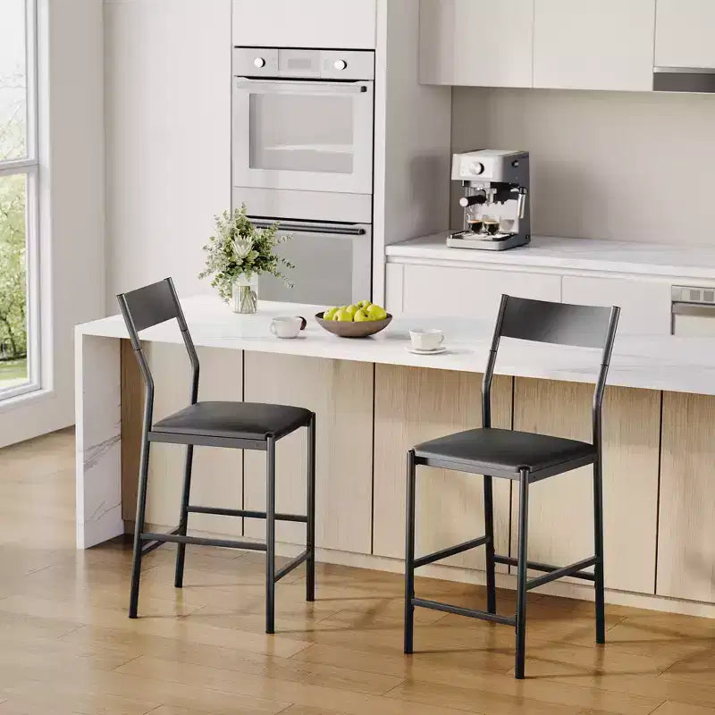 Tabourets de bar modernes en cuir PU, hauteur comptoir de 61 cm, dossier incurvé et repose-pieds, rembourrés, capacité de 136 kg pour la maison ou le bureau