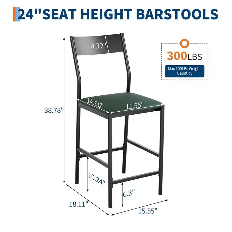 Tabourets de bar modernes en cuir PU, hauteur comptoir de 61 cm, dossier incurvé et repose-pieds, rembourrés, capacité de 136 kg pour la maison ou le bureau