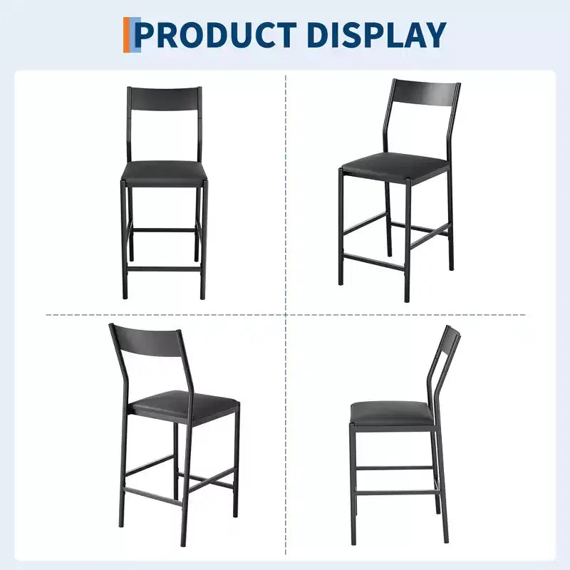 Tabourets de bar modernes en cuir PU, hauteur comptoir de 61 cm, dossier incurvé et repose-pieds, rembourrés, capacité de 136 kg pour la maison ou le bureau