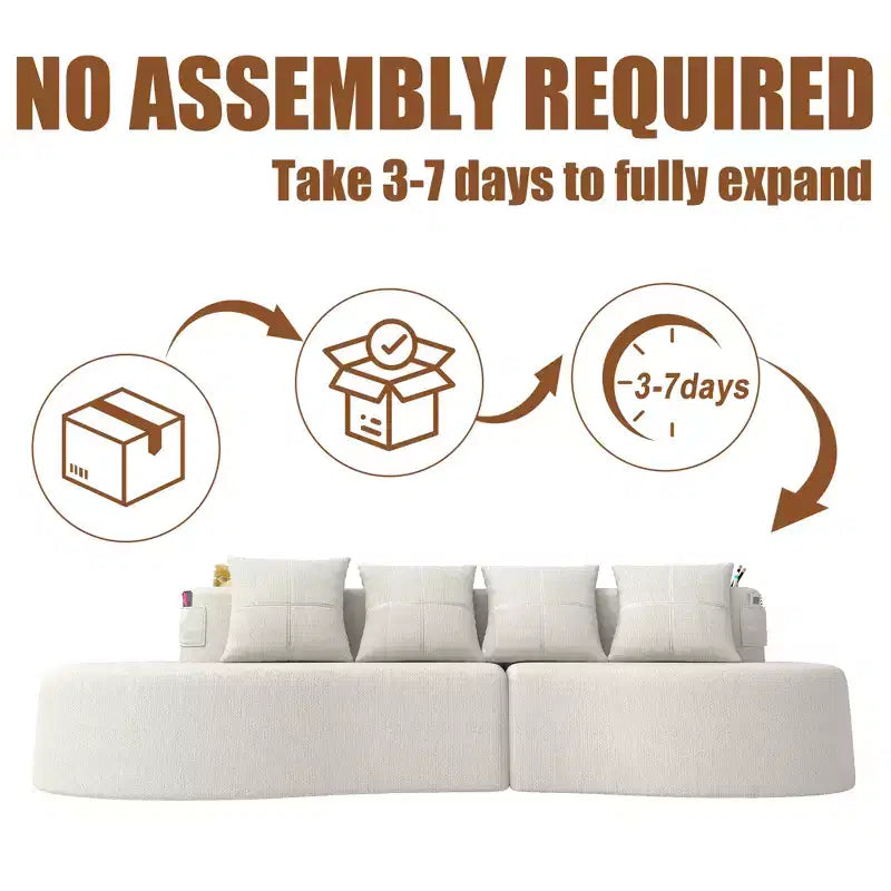 Canapé d'angle modulable incurvé, canapé 3 places avec porte-gobelets, pochette latérale et 4 oreillers pour salon, bureau, appartement - ModernLuxe