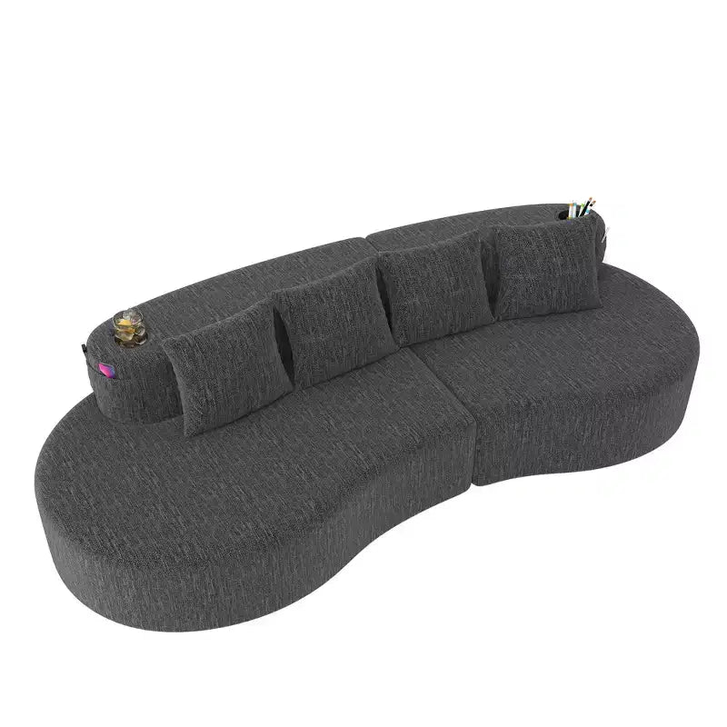 Canapé d'angle modulable incurvé, canapé 3 places avec porte-gobelets, pochette latérale et 4 oreillers pour salon, bureau, appartement - ModernLuxe