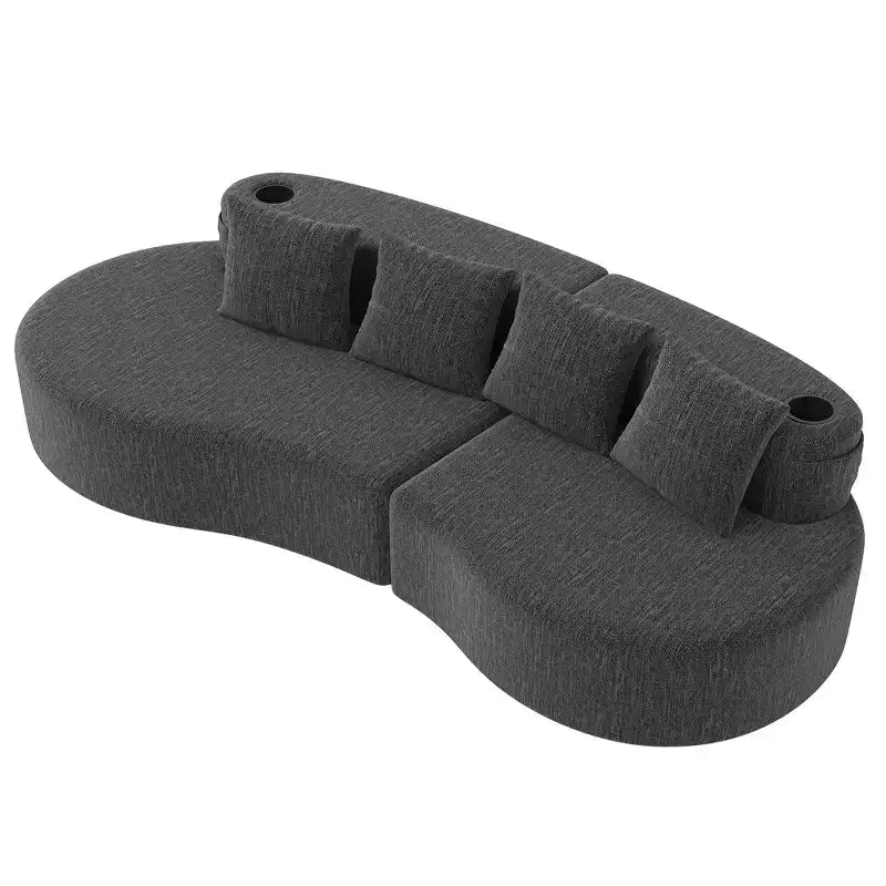 Canapé d'angle modulable incurvé, canapé 3 places avec porte-gobelets, pochette latérale et 4 oreillers pour salon, bureau, appartement - ModernLuxe