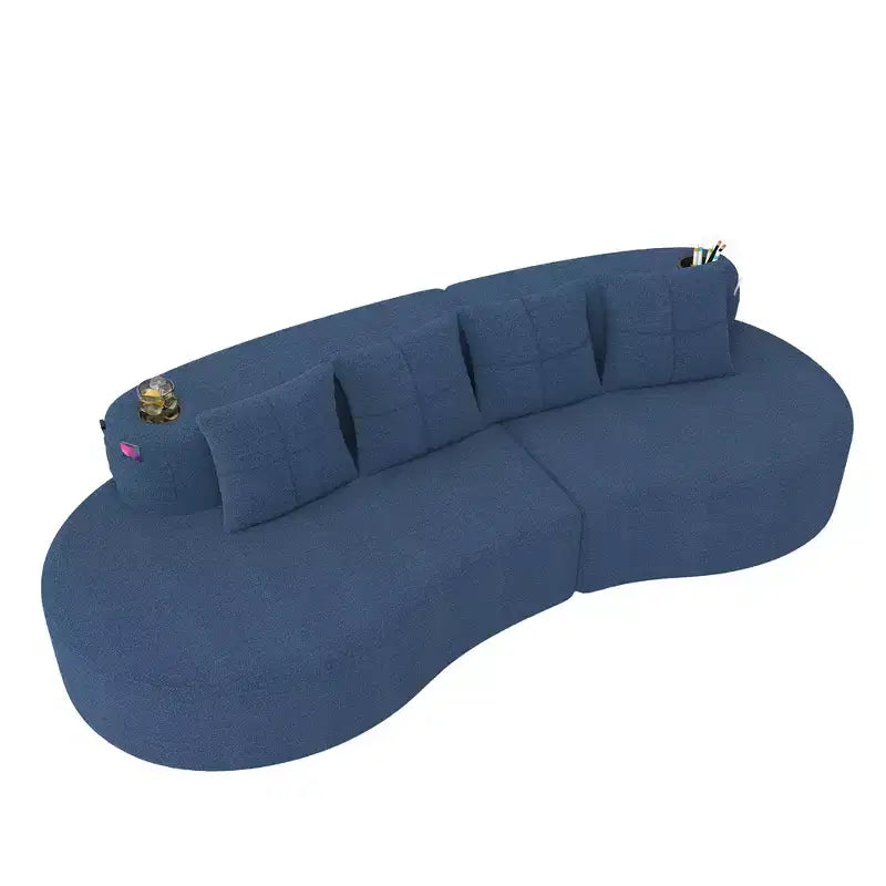 Canapé d'angle modulable incurvé, canapé 3 places avec porte-gobelets, pochette latérale et 4 oreillers pour salon, bureau, appartement - ModernLuxe