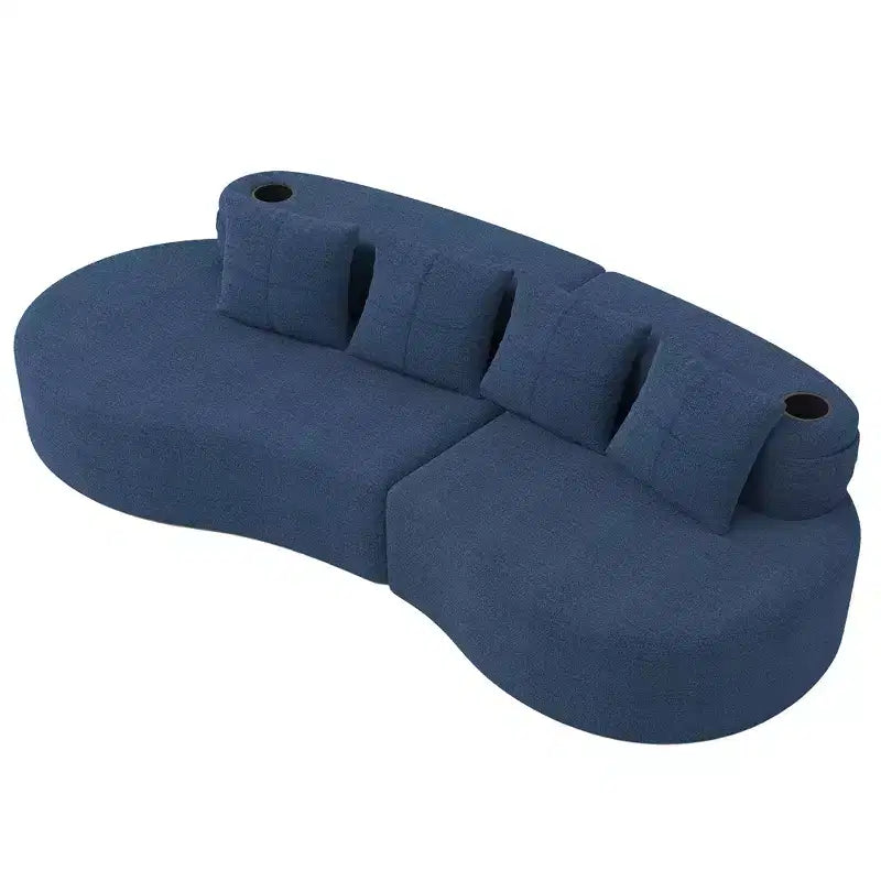 Canapé d'angle modulable incurvé, canapé 3 places avec porte-gobelets, pochette latérale et 4 oreillers pour salon, bureau, appartement - ModernLuxe