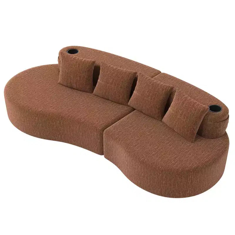 Canapé d'angle modulable incurvé, canapé 3 places avec porte-gobelets, pochette latérale et 4 oreillers pour salon, bureau, appartement - ModernLuxe