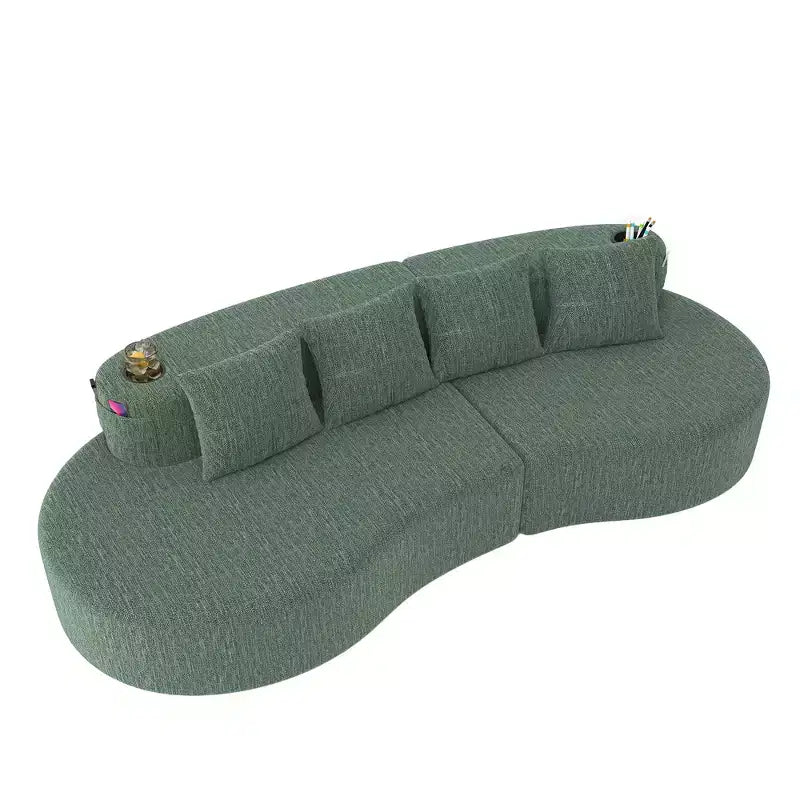 Canapé d'angle modulable incurvé, canapé 3 places avec porte-gobelets, pochette latérale et 4 oreillers pour salon, bureau, appartement - ModernLuxe