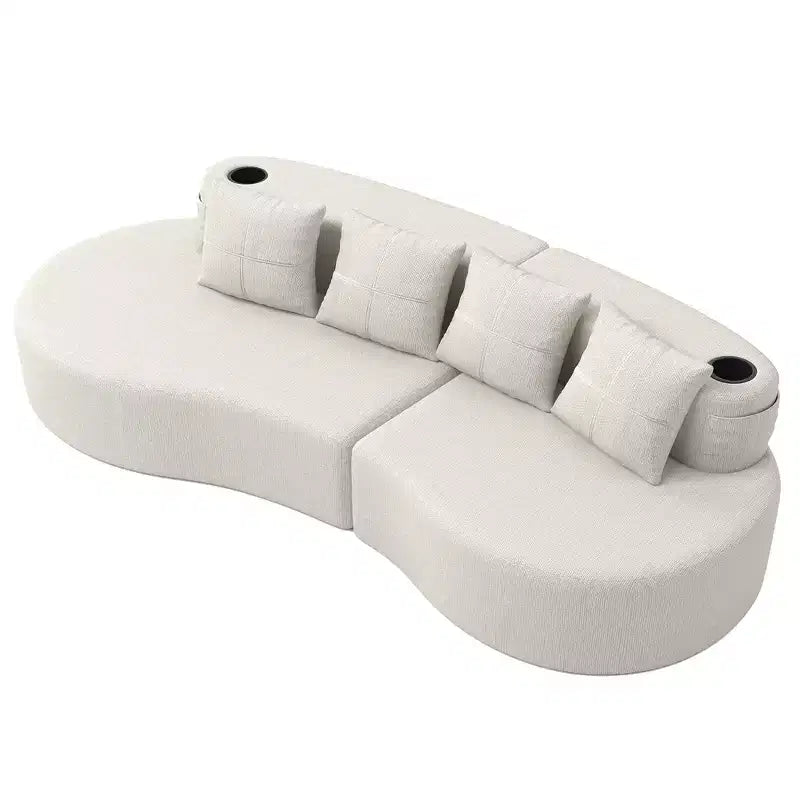 Canapé d'angle modulable incurvé, canapé 3 places avec porte-gobelets, pochette latérale et 4 oreillers pour salon, bureau, appartement - ModernLuxe