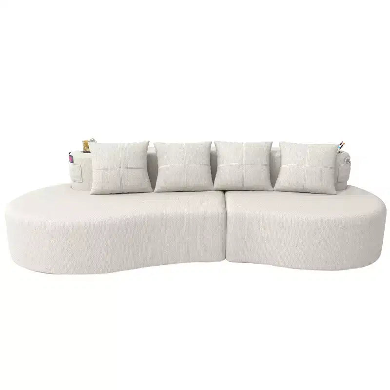 Canapé d'angle modulable incurvé, canapé 3 places avec porte-gobelets, pochette latérale et 4 oreillers pour salon, bureau, appartement - ModernLuxe