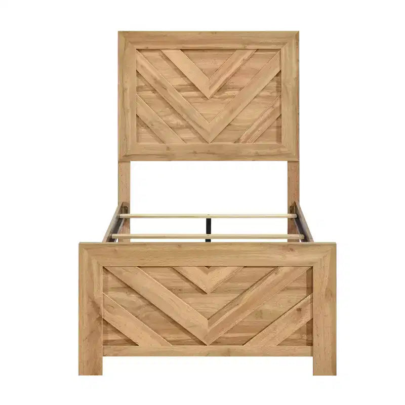 Cadre de lit en bois rustique GDFStudio Hudson, avec tête de lit et pied de lit à chevrons