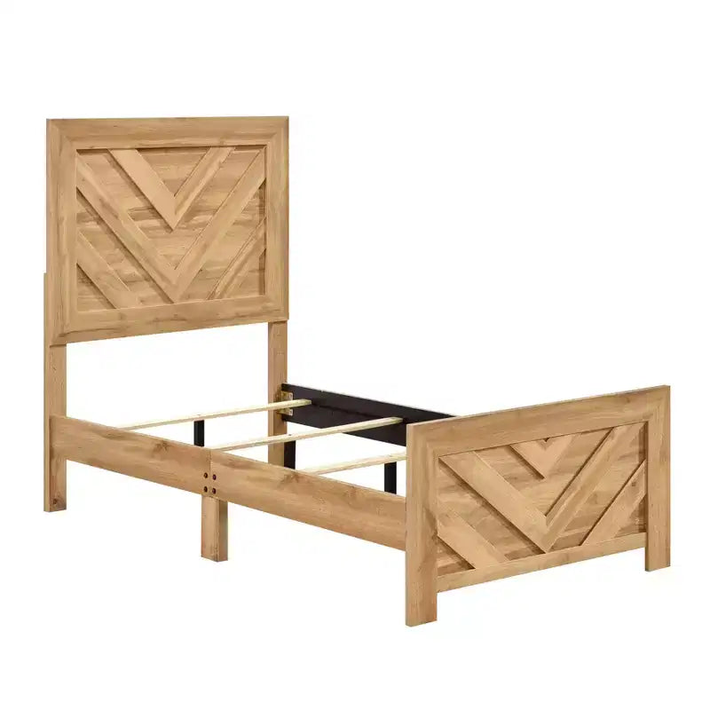 Cadre de lit en bois rustique GDFStudio Hudson, avec tête de lit et pied de lit à chevrons
