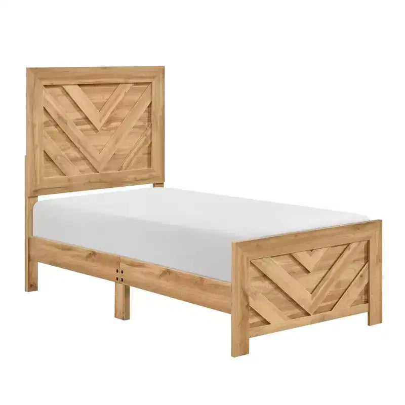 Cadre de lit en bois rustique GDFStudio Hudson, avec tête de lit et pied de lit à chevrons