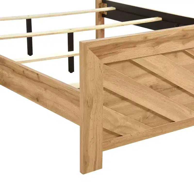 Cadre de lit en bois rustique GDFStudio Hudson, avec tête de lit et pied de lit à chevrons