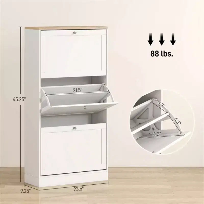 Meuble à chaussures avec 3 tiroirs basculants – Rangement de chaussures étroit et moderne pour entrée, 12-18 paires
