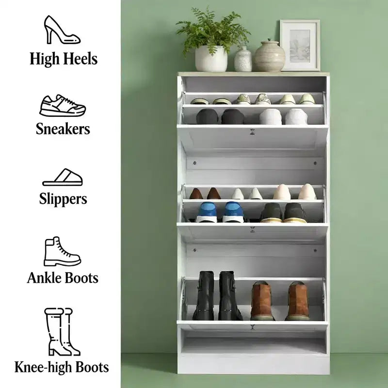 Meuble à chaussures avec 3 tiroirs basculants – Rangement de chaussures étroit et moderne pour entrée, 12-18 paires