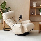Fauteuil inclinable pivotant simple en bouclette beige avec dossier et appui-tête réglables
