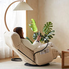 Fauteuil inclinable pivotant simple en bouclette beige avec dossier et appui-tête réglables