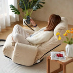 Fauteuil inclinable pivotant simple en bouclette beige avec dossier et appui-tête réglables
