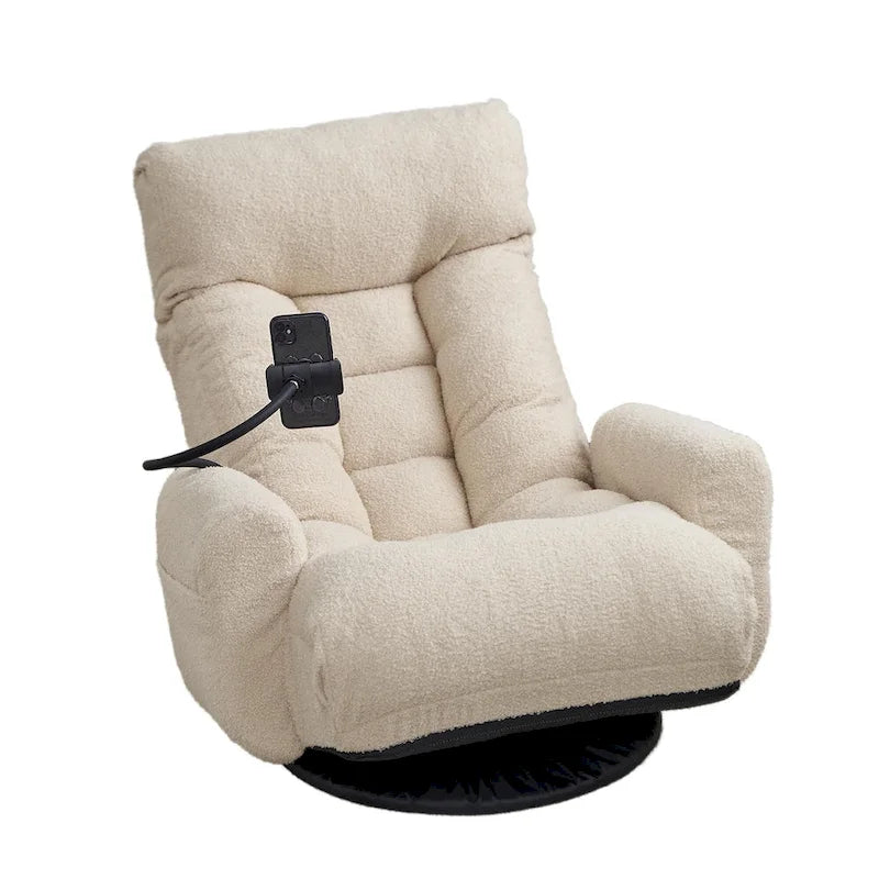 Fauteuil inclinable pivotant simple en bouclette beige avec dossier et appui-tête réglables