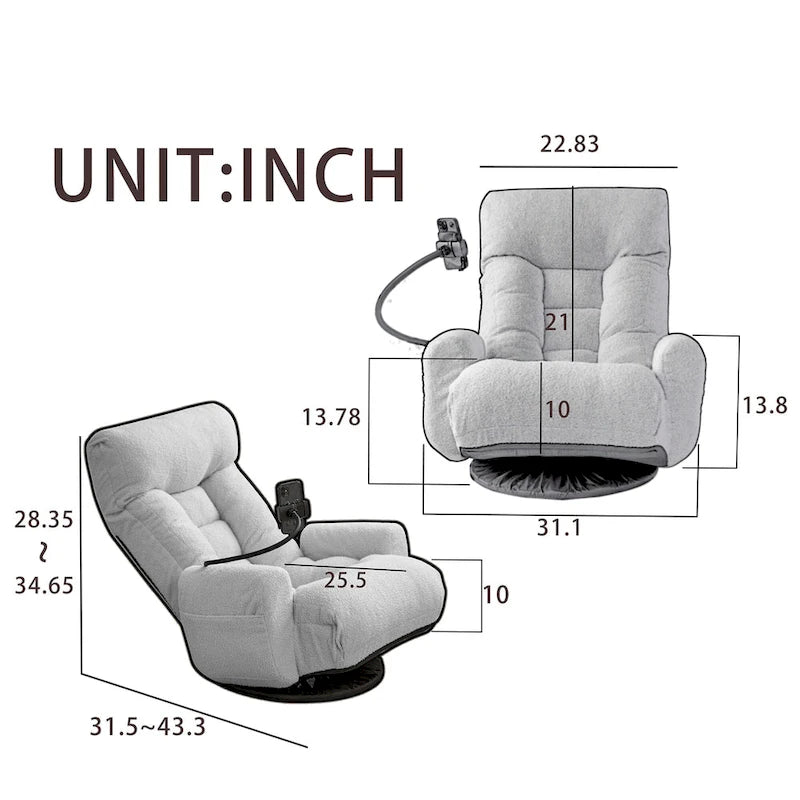 Fauteuil inclinable pivotant simple en bouclette beige avec dossier et appui-tête réglables