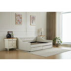 Canapé-lit jumeau en coton rayé gris/beige avec tiroirs de rangement, sièges et couchages pour 1 personne