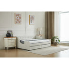 Canapé-lit jumeau en coton rayé gris/beige avec tiroirs de rangement, sièges et couchages pour 1 personne