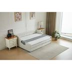 Canapé-lit jumeau en coton rayé gris/beige avec tiroirs de rangement, sièges et couchages pour 1 personne