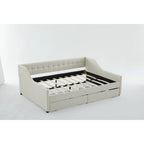 Canapé-lit jumeau en coton rayé gris/beige avec tiroirs de rangement, sièges et couchages pour 1 personne