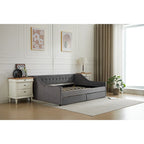 Canapé-lit jumeau en coton rayé gris/beige avec tiroirs de rangement, sièges et couchages pour 1 personne