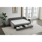 Canapé-lit jumeau en coton rayé gris/beige avec tiroirs de rangement, sièges et couchages pour 1 personne