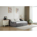 Canapé-lit jumeau en coton rayé gris/beige avec tiroirs de rangement, sièges et couchages pour 1 personne