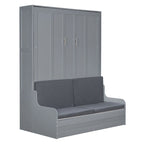 Lit mural escamotable Queen avec coussin de chaise pliant, Expresso / Gris / Blanc, 1 place