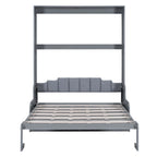 Lit mural escamotable Queen avec coussin de chaise pliant, Expresso / Gris / Blanc, 1 place