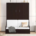 Lit mural escamotable Queen avec coussin de chaise pliant, Expresso / Gris / Blanc, 1 place