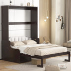 Lit mural escamotable Queen avec coussin de chaise pliant, Expresso / Gris / Blanc, 1 place