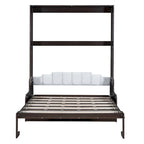 Lit mural escamotable Queen avec coussin de chaise pliant, Expresso / Gris / Blanc, 1 place