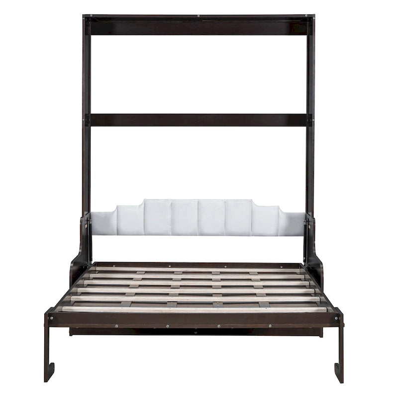 Lit mural escamotable Queen avec coussin de chaise pliant, Expresso / Gris / Blanc, 1 place