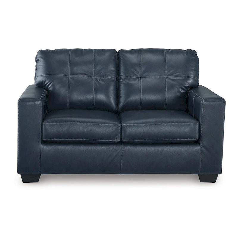 Causeuse Orion, sièges en cuir véritable et similicuir touffetés bleu océan, 62 pouces