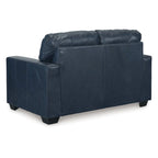 Causeuse Orion, sièges en cuir véritable et similicuir touffetés bleu océan, 62 pouces
