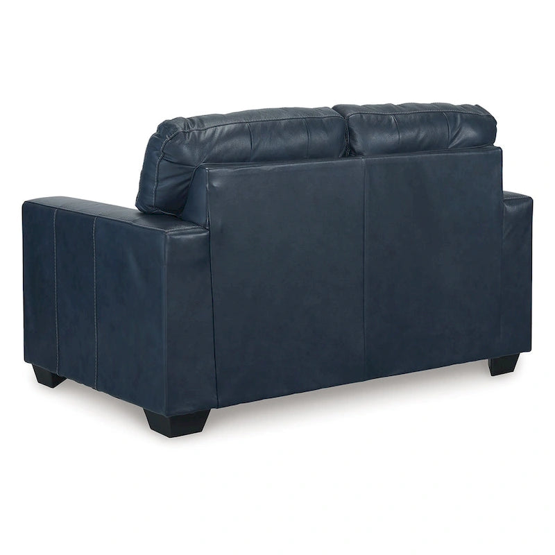 Causeuse Orion, sièges en cuir véritable et similicuir touffetés bleu océan, 62 pouces