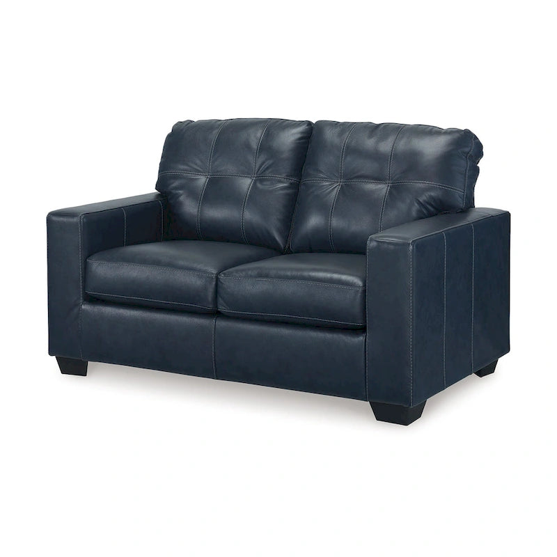 Causeuse Orion, sièges en cuir véritable et similicuir touffetés bleu océan, 62 pouces