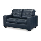 Causeuse Orion, sièges en cuir véritable et similicuir touffetés bleu océan, 62 pouces