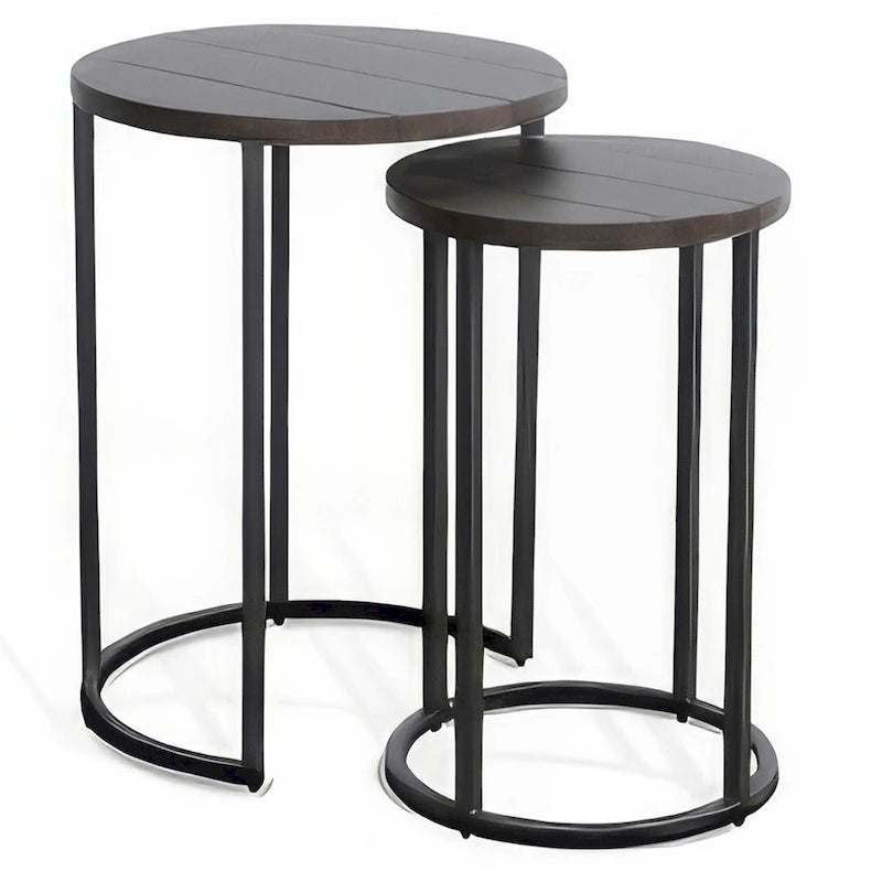 Ensemble de tables d'appoint gigognes 2 pièces marron foncé et noir (Lot de 2)