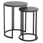 Ensemble de tables d'appoint gigognes 2 pièces marron foncé et noir (Lot de 2)