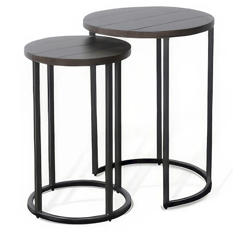 Ensemble de tables d'appoint gigognes 2 pièces marron foncé et noir (Lot de 2)