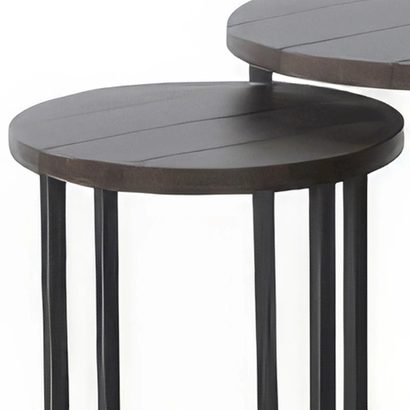 Ensemble de tables d'appoint gigognes 2 pièces marron foncé et noir (Lot de 2)