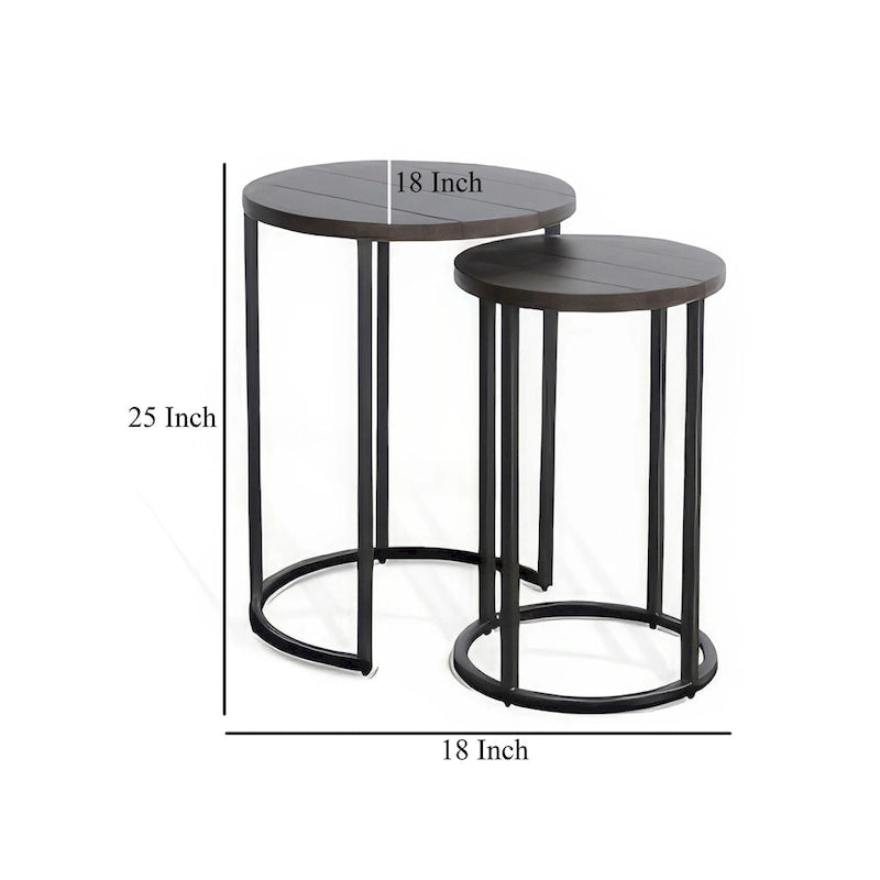 Ensemble de tables d'appoint gigognes 2 pièces marron foncé et noir (Lot de 2)
